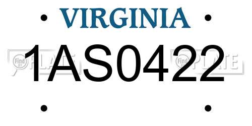 1AS0422 Virginia License Plate
