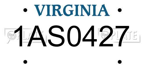 1AS0427 Virginia License Plate