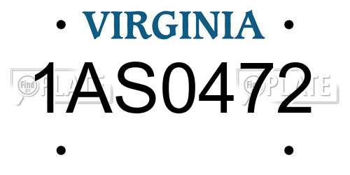 1AS0472 Virginia License Plate