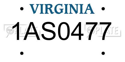 1AS0477 Virginia License Plate