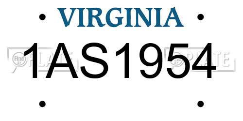 1AS1954 Virginia License Plate