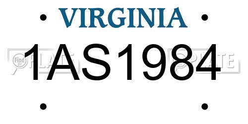 1AS1984 Virginia License Plate