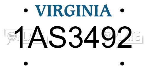 1AS3492 Virginia License Plate