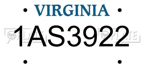 1AS3922 Virginia License Plate