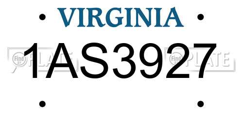 1AS3927 Virginia License Plate