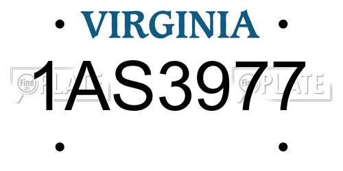 1AS3977 Virginia License Plate