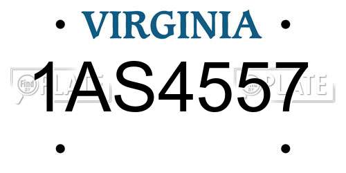1AS4557 Virginia License Plate
