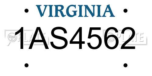 1AS4562 Virginia License Plate