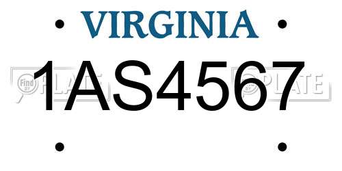 1AS4567 Virginia License Plate