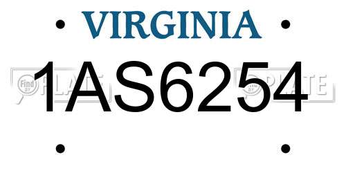 1AS6254 Virginia License Plate