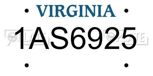 1AS6925 Virginia License Plate