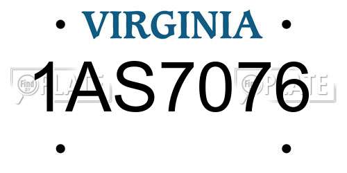 1AS7076 Virginia License Plate