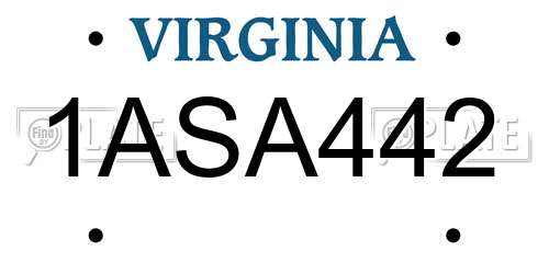 1ASA442 Virginia License Plate
