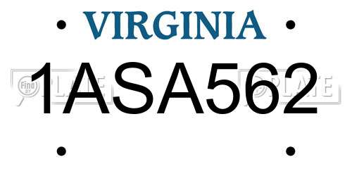 1ASA562 Virginia License Plate