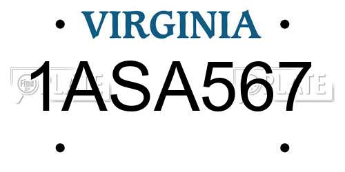 1ASA567 Virginia License Plate
