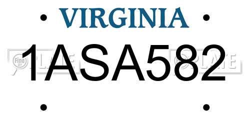 1ASA582 Virginia License Plate