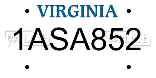 1ASA852 Virginia License Plate