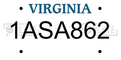 1ASA862 Virginia License Plate