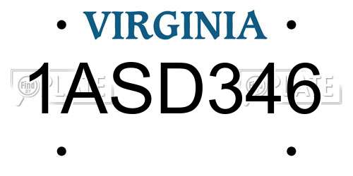 1ASD346 Virginia License Plate