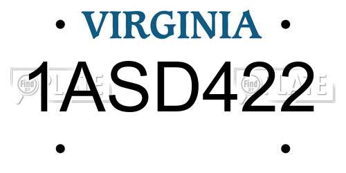 1ASD422 Virginia License Plate
