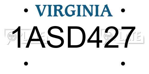 1ASD427 Virginia License Plate