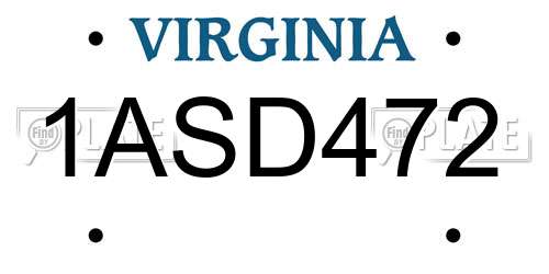 1ASD472 Virginia License Plate