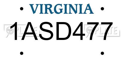 1ASD477 Virginia License Plate