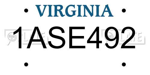 1ASE492 Virginia License Plate