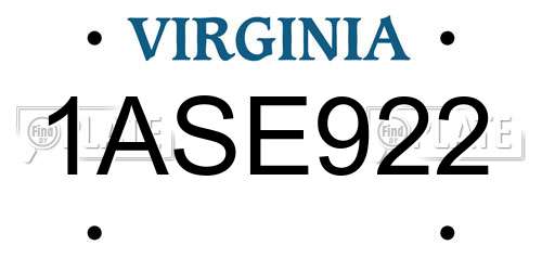 1ASE922 Virginia License Plate