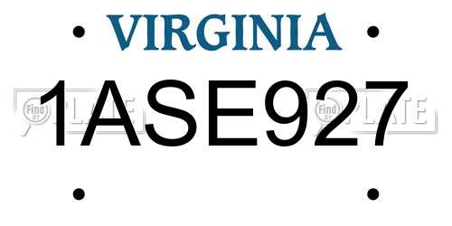 1ASE927 Virginia License Plate
