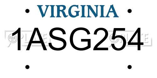 1ASG254 Virginia License Plate