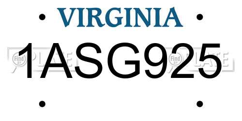 1ASG925 Virginia License Plate