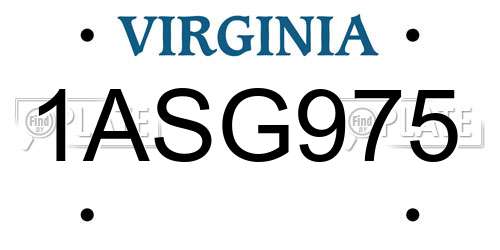 1ASG975 Virginia License Plate