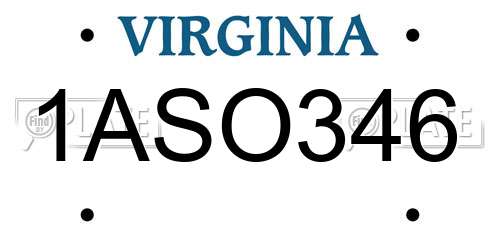 1ASO346 Virginia License Plate