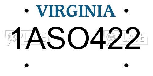 1ASO422 Virginia License Plate