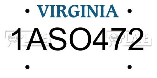 1ASO472 Virginia License Plate