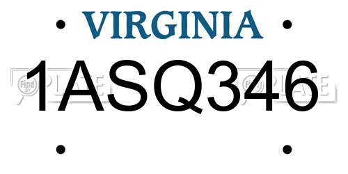 1ASQ346 Virginia License Plate