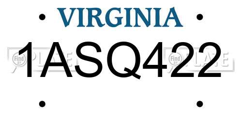 1ASQ422 Virginia License Plate
