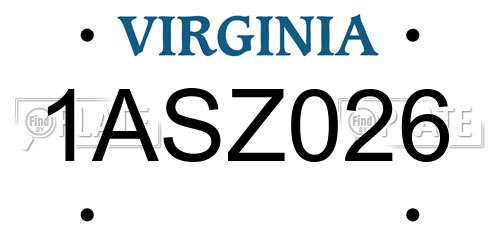 1ASZ026 Virginia License Plate