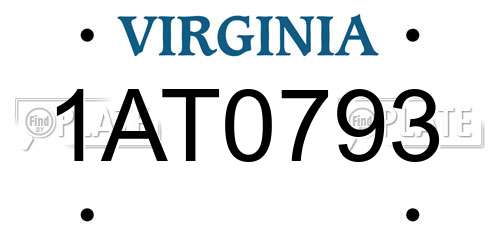 1AT0793 Virginia License Plate