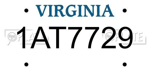 1AT7729 Virginia License Plate