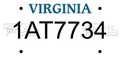 1AT7734 Virginia License Plate