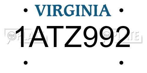 1ATZ992 Virginia License Plate