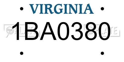 1BA0380 Virginia License Plate