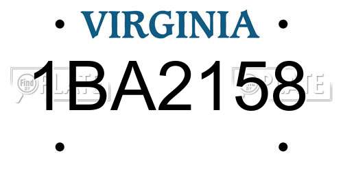 1BA2158 Virginia License Plate