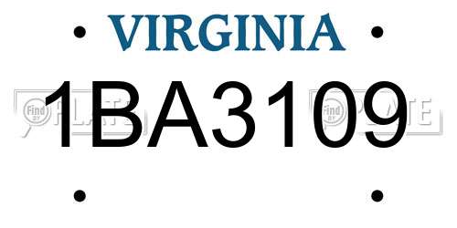 1BA3109 Virginia License Plate