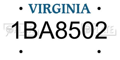 1BA8502 Virginia License Plate