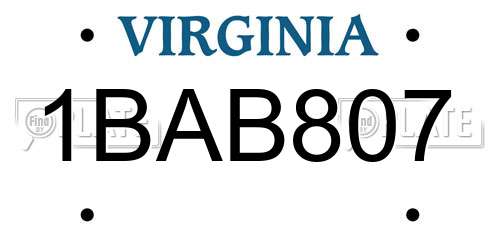 1BAB807 Virginia License Plate