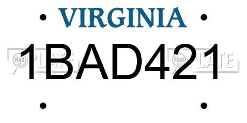 1BAD421 Virginia License Plate