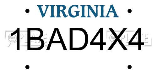 1BAD4X4 Virginia License Plate